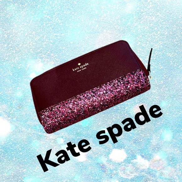 kate spade Handbags - Kate Spade ♠️ maroon saffiano leather with glitter  wallet/ clutch